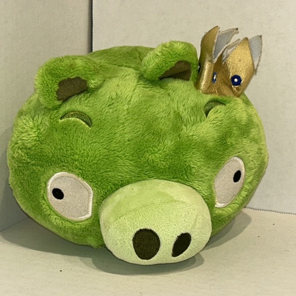 Angry Birds King Pig 6" Green Plush Commonwealth Gold Crown 2010 NO SOUND - Picture 1 of 3